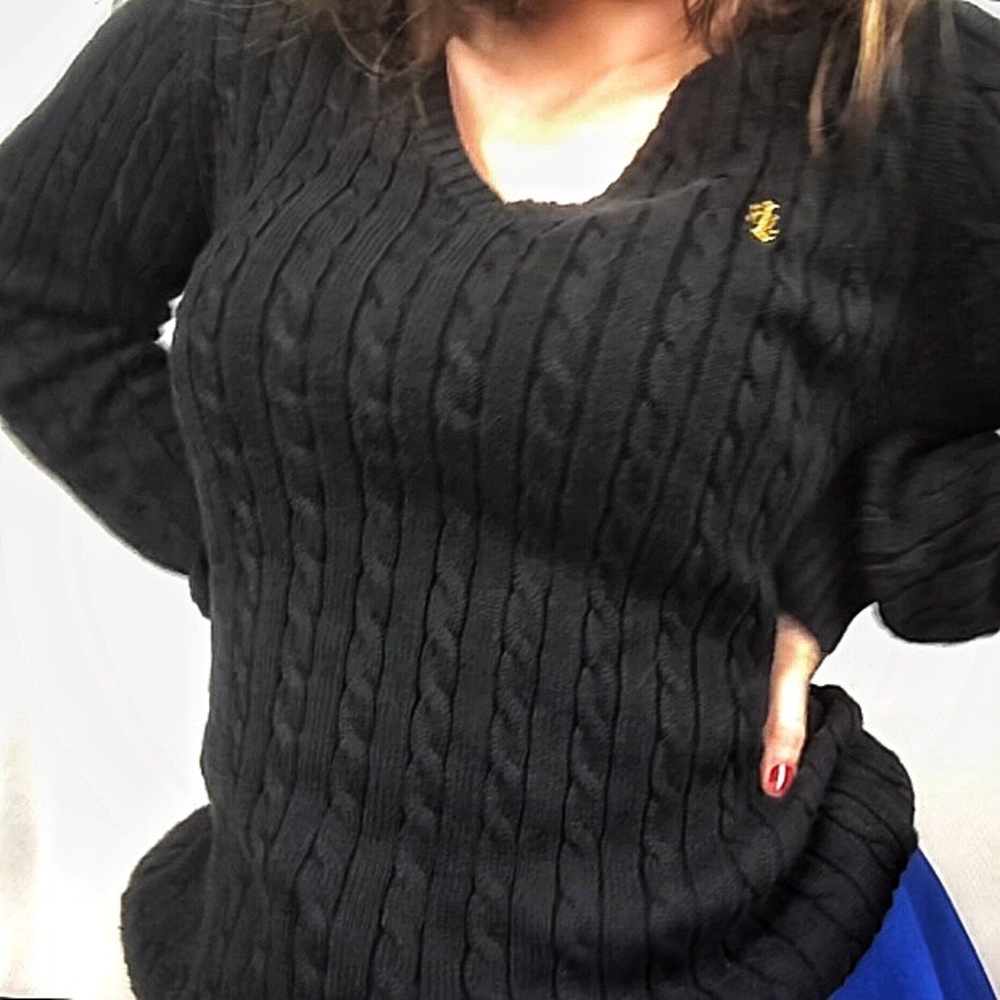 Ralph Lauren cable knit v-neck sweater black large